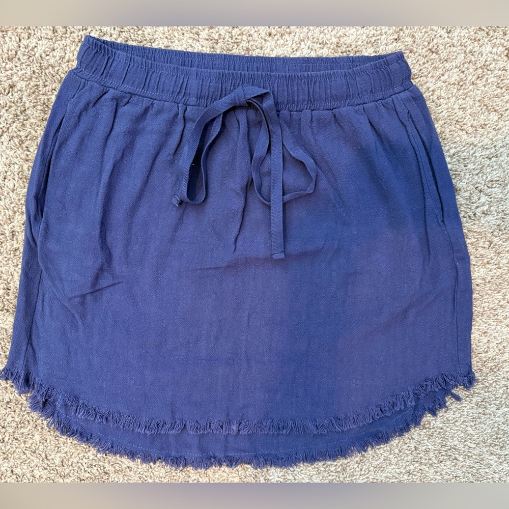 Umgee Navy Mini Skirt with Fringe Hem